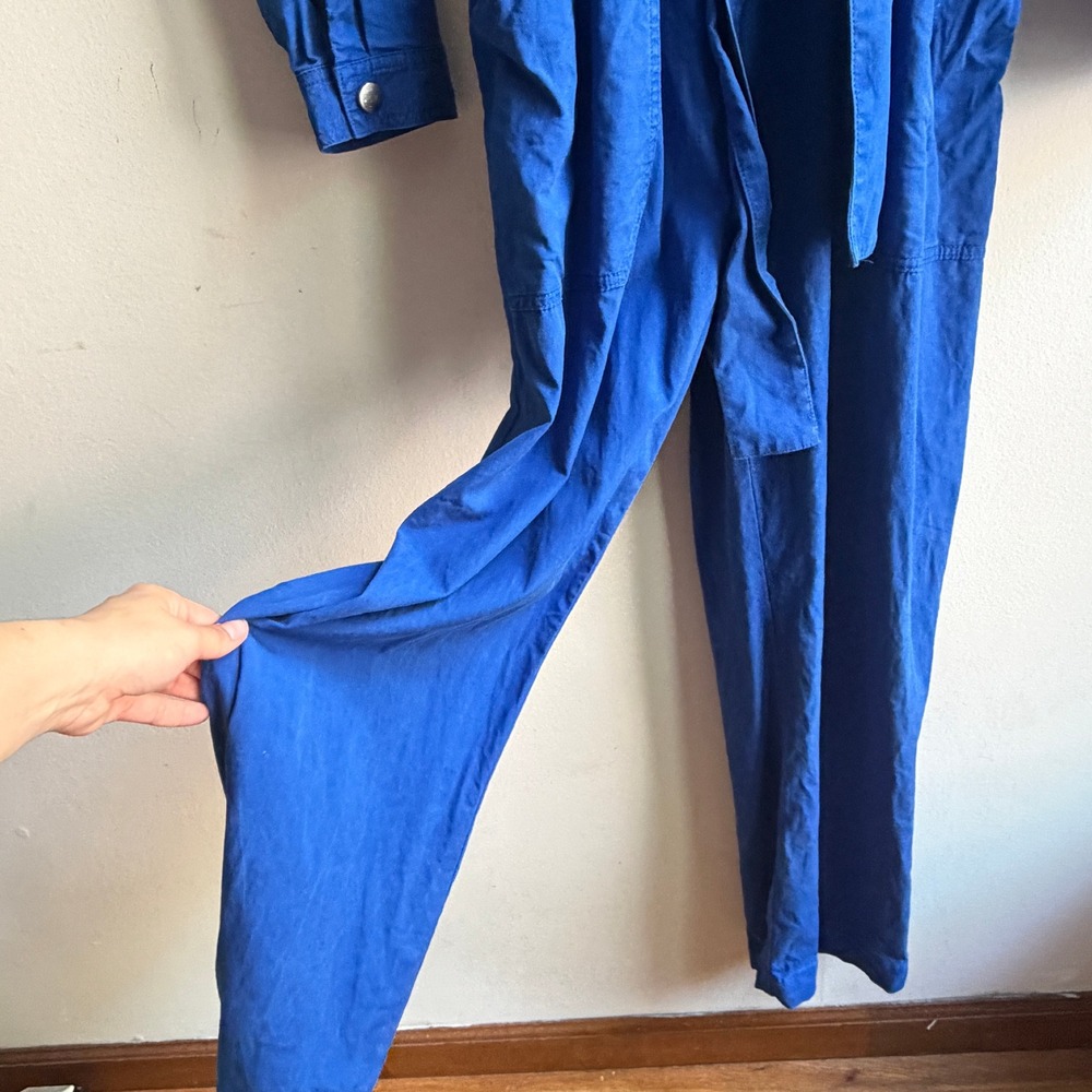 Sezane Brooklyn Jumpsuit Long Sleeve Belted Utility Blue Women's 10 Good Patina - Picture 4 of 9